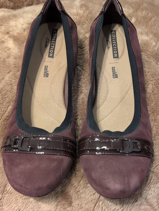 Clarks Shoes - Clarks Women's Plum Suede Ballet Flats with Patent Trim
